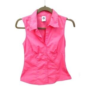 Ellemeno Barbiecore Cowgirl Cropped Button Down collared Sleeveless shirt S